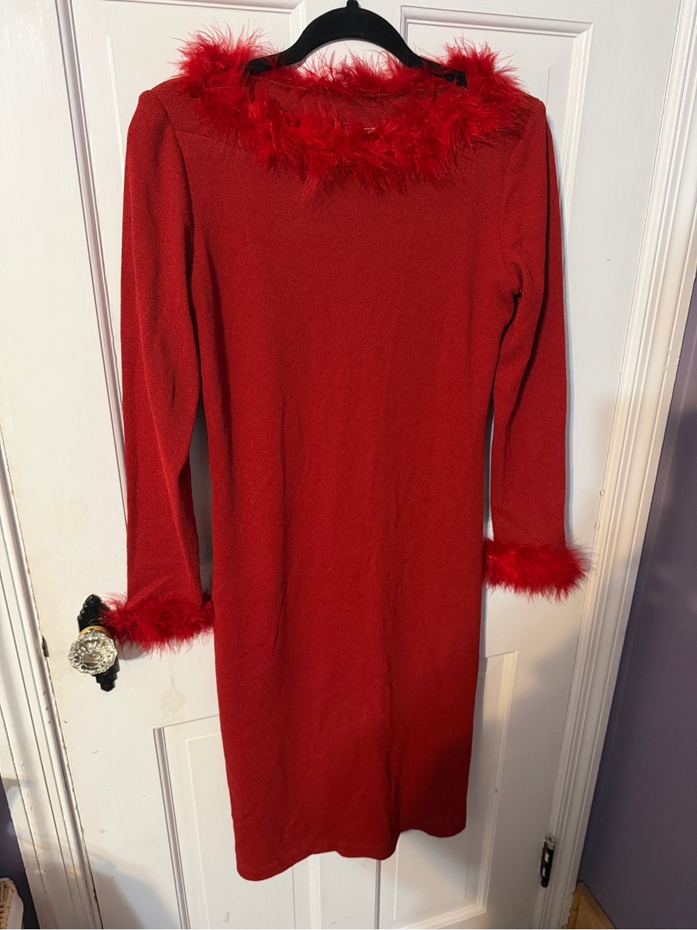 Vintage Y2K/90s Red Feather Trim Mini Dress Folic Collection Statement Dress
